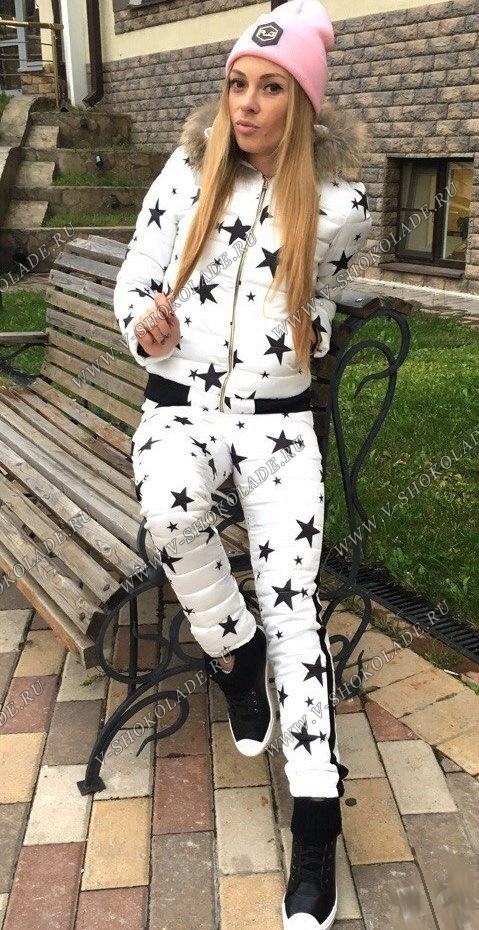 Тёплый спортивный костюм Куртка+штаны "Звёздочки" / Белый купить в интернет-магазине «В шоколаде.ру»